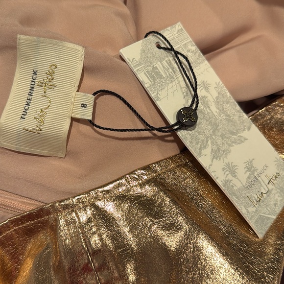 Tuckernuck x India Hicks NEW Gold Metallic London A Line Midi Skirt Size 8 - Picture 9 of 9